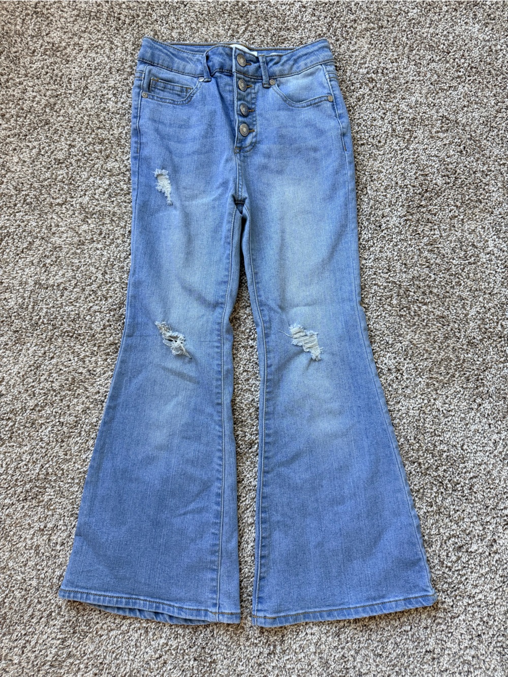 Express Light Blue Distressed High-Rise Flare Jeans - Girls
